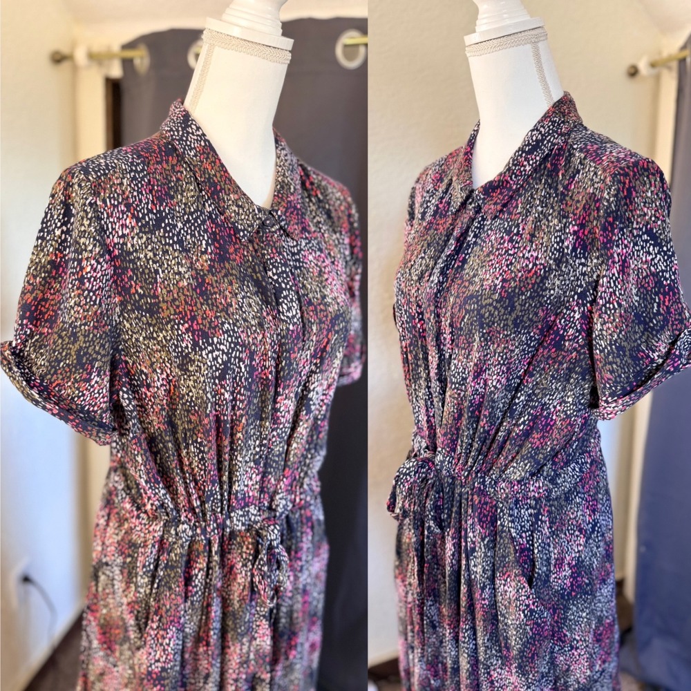 Joules Winslet Shirt Dress Navy Rain Abstract Print Drawstring Waist Size 14 - Picture 4 of 10